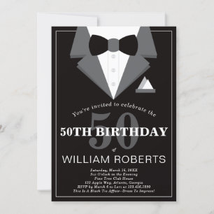 50th Birthday Party Invitation, Tuxedo Kaart