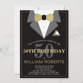 50th Birthday Party Invitation, Tuxedo Kaart