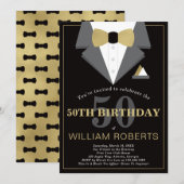 50th Birthday Party Invitation, Tuxedo Kaart (Voorkant / Achterkant)
