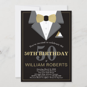 50th Birthday Party Invitation, Tuxedo Kaart
