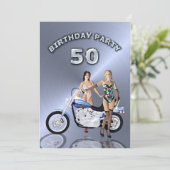 50th Birthday party Invitation with a motor Kaart (Staand voorkant)