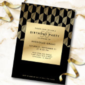 50th Birthday Party Modern Black and Gold Foil Kaart