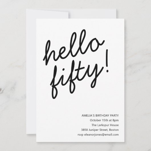 50th Birthday Party Modern Script Typography Kaart (Voorkant)