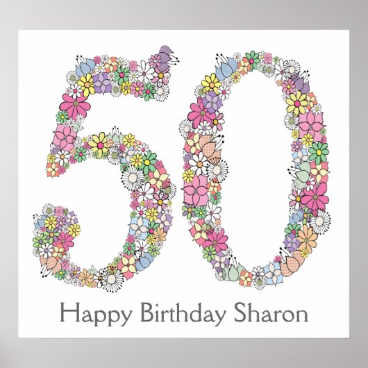 50th Birthday Party Number Banner Poster (groot) (Voorkant)