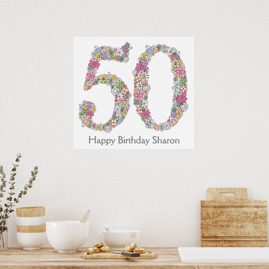 50th Birthday Party Number Banner Poster (groot) (Keuken)