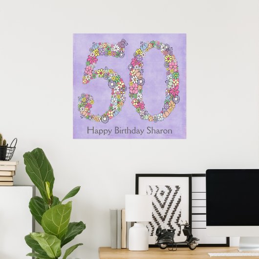 50th Birthday Party Number Banner Poster (groot) (Thuiskantoor)