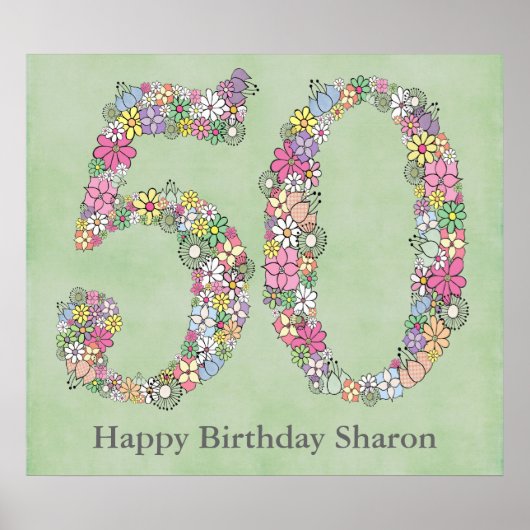 50th Birthday Party Number Banner Poster (groot) (Voorkant)