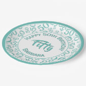 50th Birthday Party Number Blauwgroen/White 50 Papieren Bordje (Gekanteld)