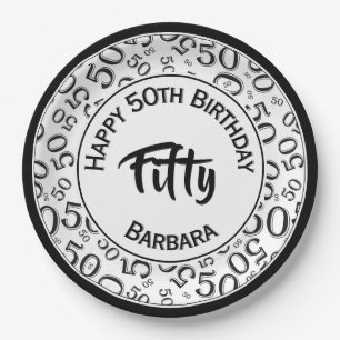 50th Birthday Party Number Pattern Black/White 50 Papieren Bordje