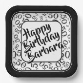 50th Birthday Party Number Pattern Black/White Papieren Bordje (Voorkant)