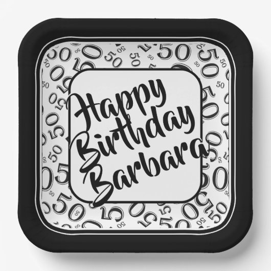 50th Birthday Party Number Pattern Black/White Papieren Bordje (Voorkant)