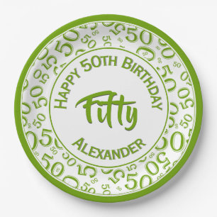 50th Birthday Party Number Pattern Green/White 50 Papieren Bordje