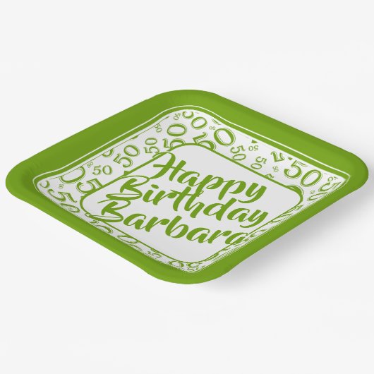 50th Birthday Party Number Pattern Green/White Papieren Bordje (Gebogen)