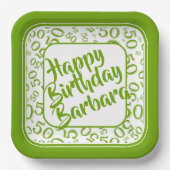 50th Birthday Party Number Pattern Green/White Papieren Bordje (Voorkant)