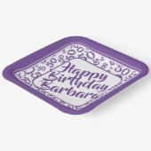 50th Birthday Party Number Pattern Paars/White Papieren Bordje (Gebogen)