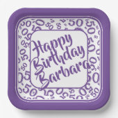 50th Birthday Party Number Pattern Paars/White Papieren Bordje (Voorkant)