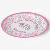 50th Birthday Party Number Pattern Pink/White 50 Papieren Bordje (Gekanteld)