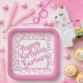 50th Birthday Party Number Pattern Pink/White Papieren Bordje (Feest)