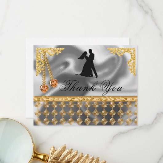 50th Birthday Party Oranje Hearts Gem, Dank u Bedankkaart (Voorkant / Achterkant in situ)