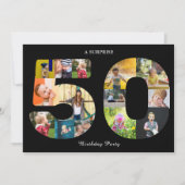 50th Birthday Party Photo Template Black White Kaart (Voorkant)