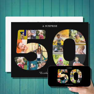 50th Birthday Party Photo Template Black White Kaart