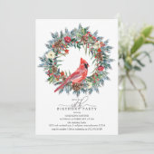 50th Birthday Party Red Cardinal Winter Wreath Kaart (Staand voorkant)