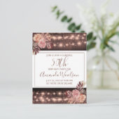 50th Birthday Party Rustic String Lights Florals Briefkaart (Staand voorkant)