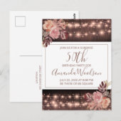 50th Birthday Party Rustic String Lights Florals Briefkaart (Voorkant / Achterkant)