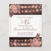 50th Birthday Party Rustic String Lights Florals Briefkaart (Voorkant)