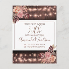 50th Birthday Party Rustic String Lights Florals Briefkaart
