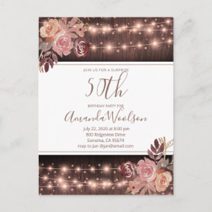 50th Birthday Party Rustic String Lights P Briefkaart