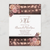 50th Birthday Party Rustic String Lights P Briefkaart (Voorkant)