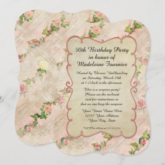 50th Birthday Party Scroll Lijst met Rozen Kaart (Voorkant / Achterkant)