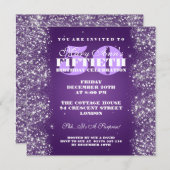 50th Birthday Party Sparking Glitter Paars Kaart (Voorkant / Achterkant)