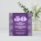 50th Birthday Party Sparking Glitter Paars Kaart (Staand voorkant)