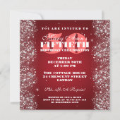 50th Birthday Party Sparking Glitter Red Kaart (Voorkant)