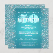 50th Birthday Party Sparking Glitter Turquoise Kaart (Voorkant / Achterkant)