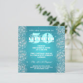 50th Birthday Party Sparking Glitter Turquoise Kaart (Staand voorkant)