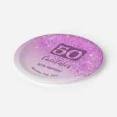 50th Birthday Party Sparkle Pink Glitter Papieren Bordje (Gekanteld)