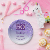 50th Birthday Party Sparkle Purple Glitter Papieren Bordje (Feest)