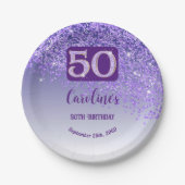 50th Birthday Party Sparkle Purple Glitter Papieren Bordje (Voorkant)