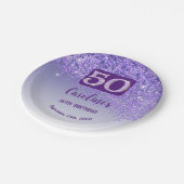50th Birthday Party Sparkle Purple Glitter Papieren Bordje (Gekanteld)