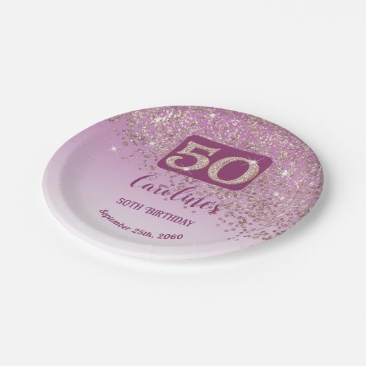 50th Birthday Party Sparkle Rose Gold Glitter Papieren Bordje (Gekanteld)