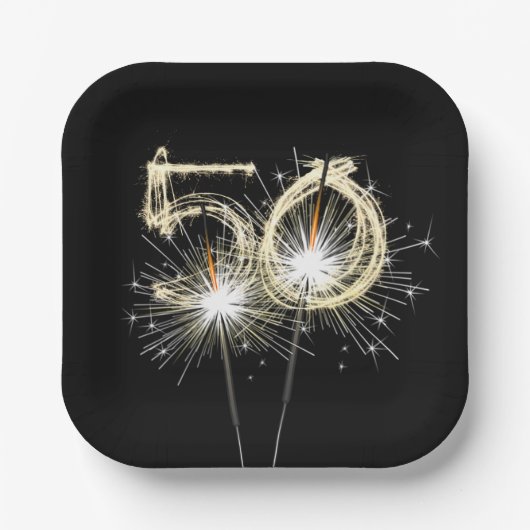 50th Birthday Party Sparklers on Black Papieren Bordje (Voorkant)