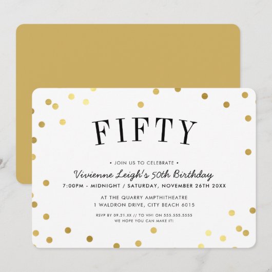 50TH BIRTHDAY PARTY stijlvolle gouden confetti spo Kaart (Voorkant / Achterkant)