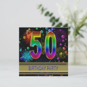 50th Birthday party Uitnodiging met bellen (Staand voorkant)