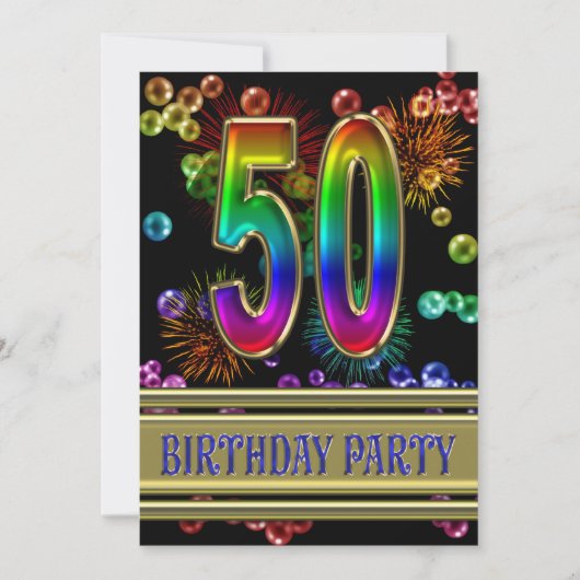50th Birthday party Uitnodiging met bellen (Voorkant)