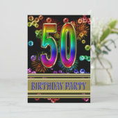 50th Birthday party Uitnodiging met bellen (Staand voorkant)