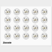 50th Birthday Party White Black Chic Round Favor  Ronde Sticker (Vel)