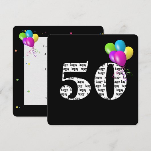 50th Birthday Party with ballonbos Kaart (Voorkant / Achterkant)